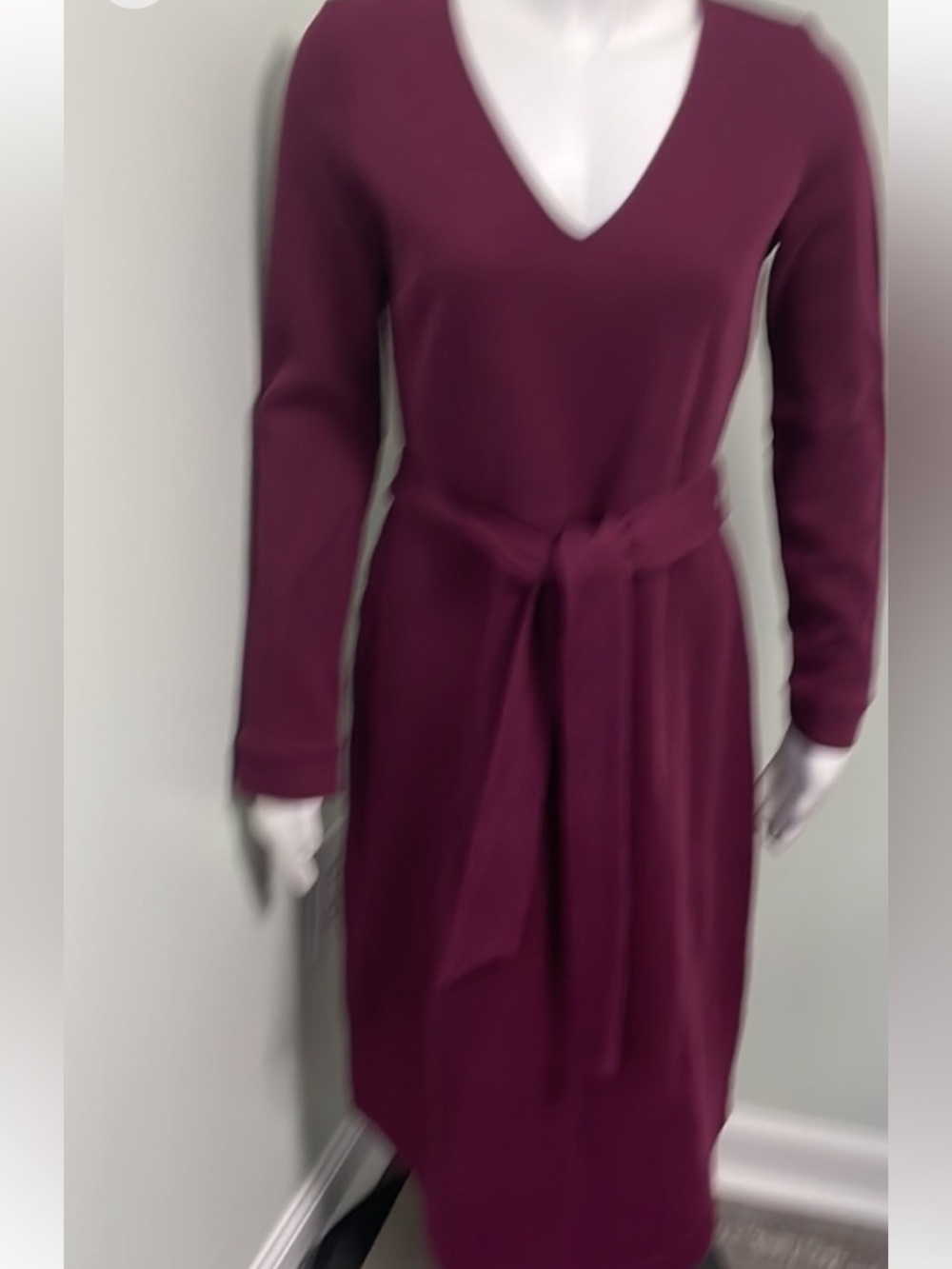 Boden Burgundy Midi Dress with Waist Tie - Picture 4 of 9